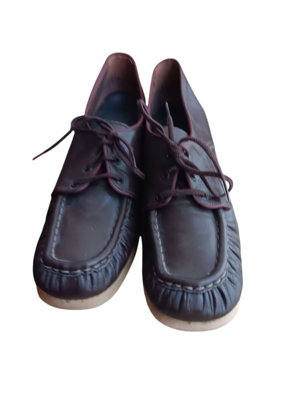 9.5 AA Vintage Naturalizer Womens Brown Leather Lace-Up Wedge Moccasin Shoes USA
